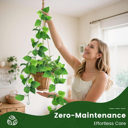 DomeStar 2PCS Fake Vines, Fake Hanging Plants Ivy Vines, Artificial Greenery Garland for Home Kitchen Wall Decor Aesthetic Home Decor (No Baskets)