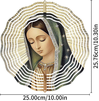 Virgin Mary Prayer Wind Spinner, Metal Wind Spinners Outdoor Indoor,Virgin Mary Hanging Garden Decor for Outside, Stainless Wind Spinners for Yard and Garden 10 inch 3D (25.76X25 CM)