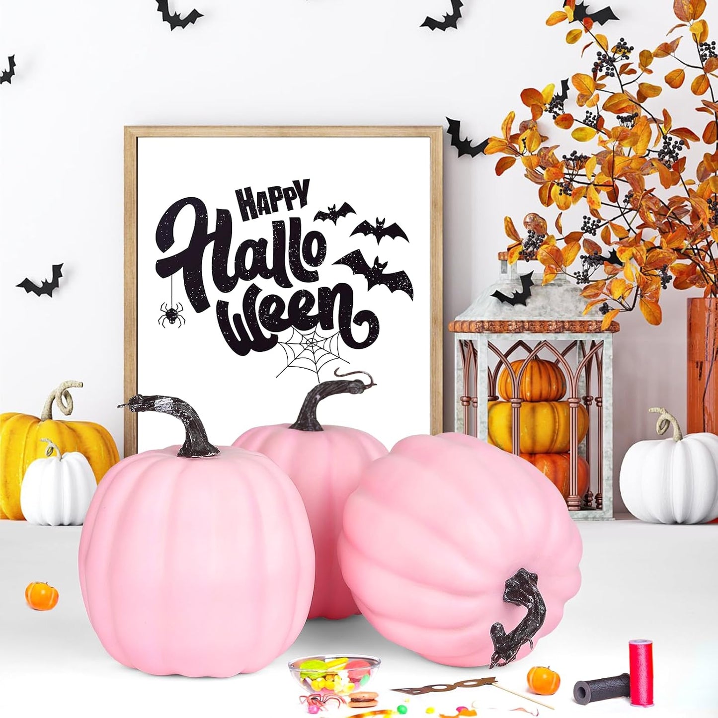 Artmag 6 Inch Large Artificial Pink Pumpkins, 4PCS Faux Foam Harvest Pumpkins for Fall Autumn Thanksgiving Seasonal Holiday Decor