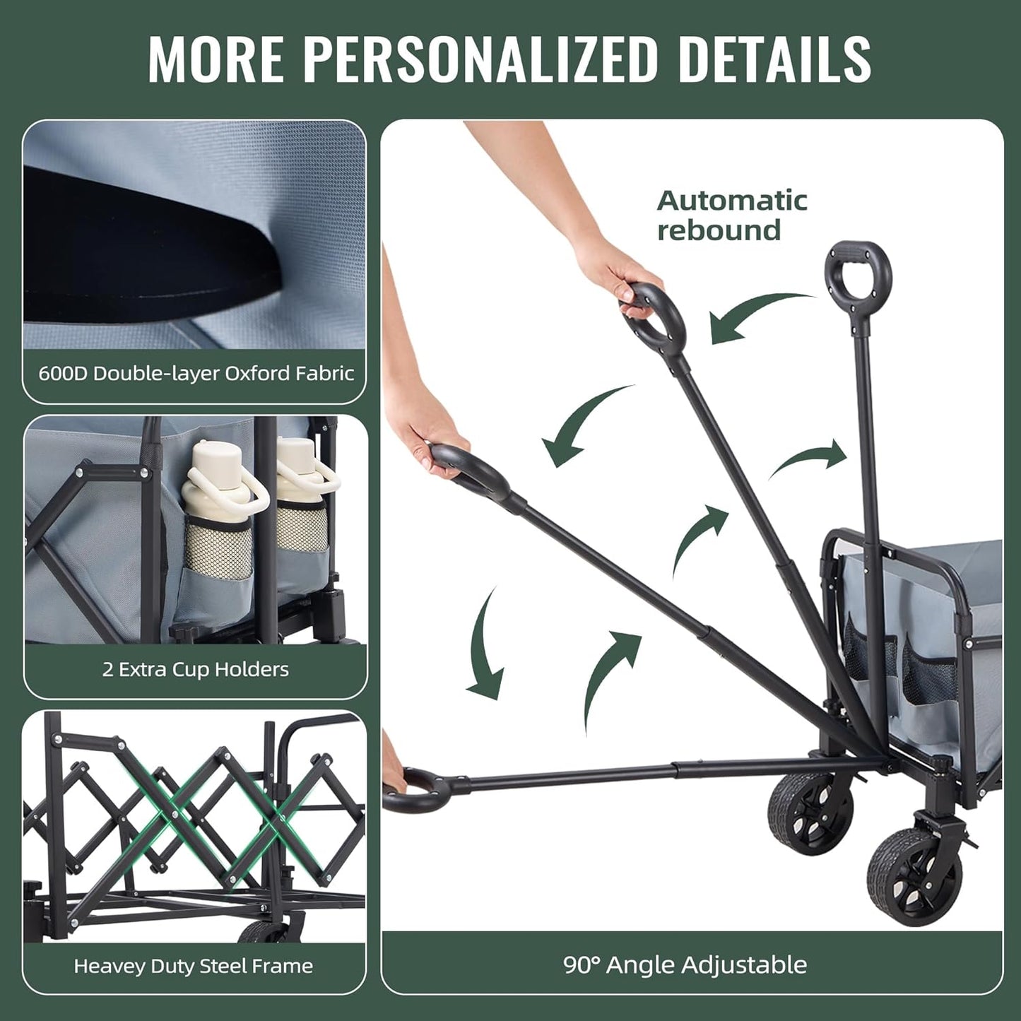 40'' Extra Long Collapsible Wagons Carts Foldable, 360LBS Foldable Wagon Cart with Wheels, Heavy Duty Portable Utility Wagon for Grocery, Shopping, Sports Garden & Camping - Gray