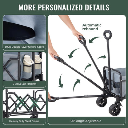 40'' Extra Long Collapsible Wagons Carts Foldable, 360LBS Foldable Wagon Cart with Wheels, Heavy Duty Portable Utility Wagon for Grocery, Shopping, Sports Garden & Camping - Gray