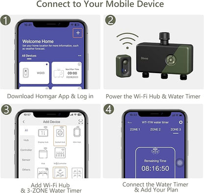 Diivoo WiFi Water Timer 3 Zone, Smart Sprinkler Hose Timer Compatible with Alexa and Google, Remote Control Irrigation Timer, Automatic Manual Watering, Rain Delay, for Garden, Lawns and Yards