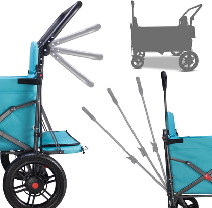 Collapsible Foldable Wagon Cart with Quick-Release Wheels & 2 Seats - Heavy-Duty Utility Wagon 265LBS Capacity for Camping, Garden, Shopping (Turquoise)