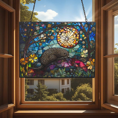 Customized Rectangle Boho Mole Stargazing Suncatchers for Windows, Stained Glass Window Hangings,Hand-Painted Glass Panel Perfect for Home Décor