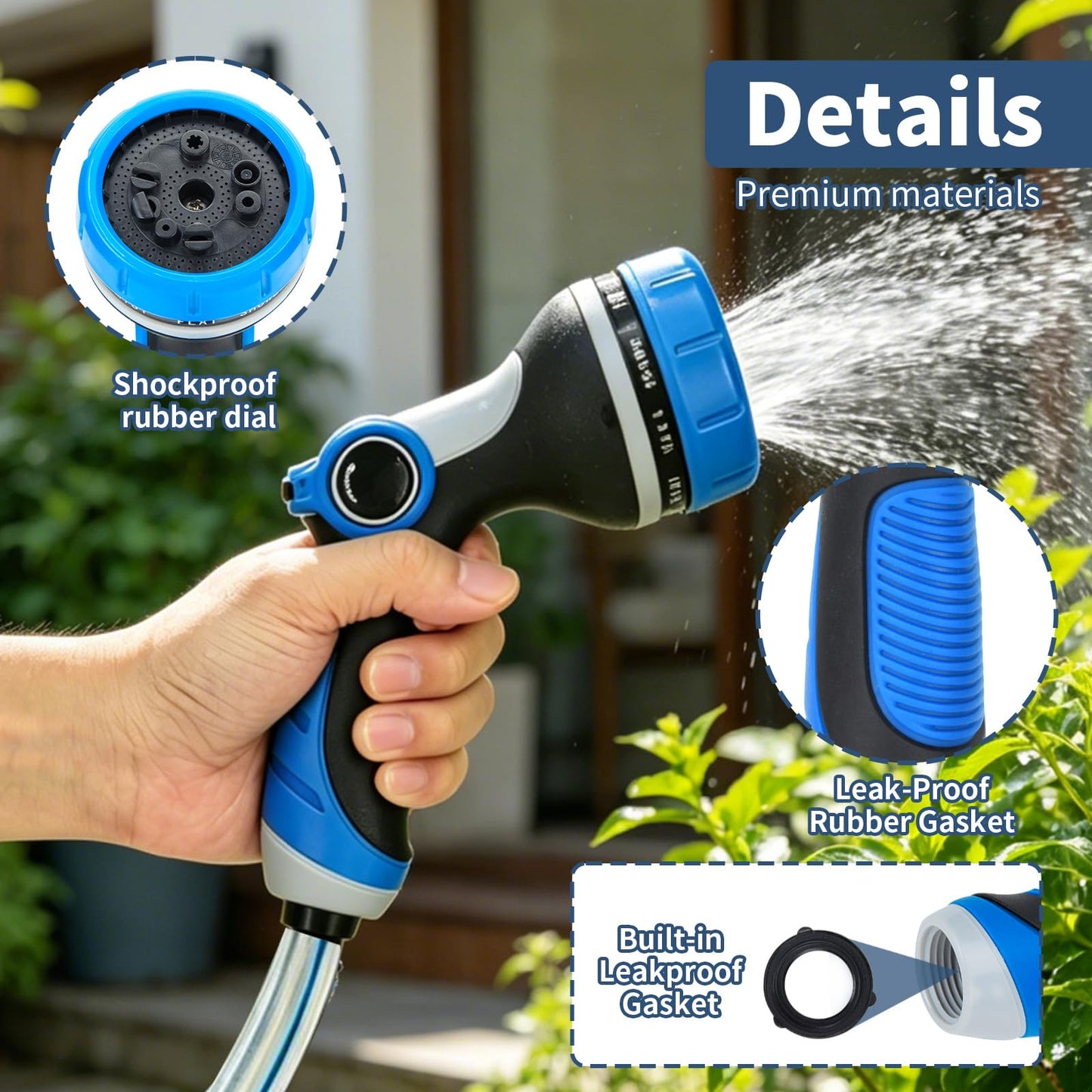 Garden Hose Nozzle with Adjustable 10 Spray Patterns, Thumb Control Ergonomic Hose Sprayer Nozzle