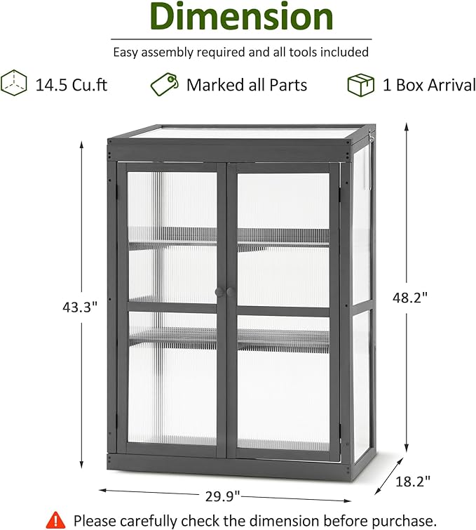 MCombo Wooden Cold Frame Greenhouse, Raised Flower Planter Shelf Protection for Outdoor Indoor Use, 0760 (Dark Grey)