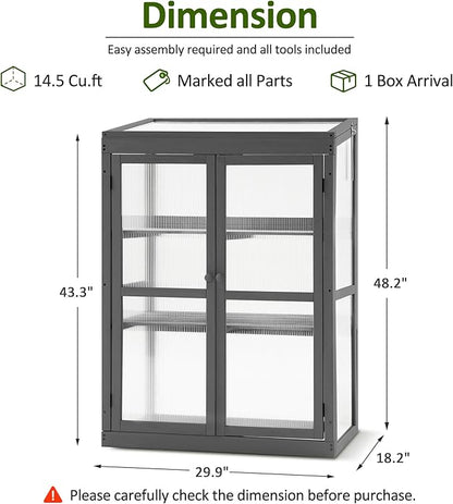 MCombo Wooden Cold Frame Greenhouse, Raised Flower Planter Shelf Protection for Outdoor Indoor Use, 0760 (Dark Grey)