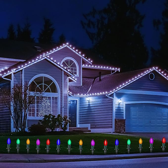 C9 LED Christmas Pathway Light, 38FT Multicolor Pathway Christmas Lights with 27 Multicolored Jumbo LED Bulbs, Connectable Christmas Walkway Lights for Lawn Walkway Lane Marker Lighting Decoration
