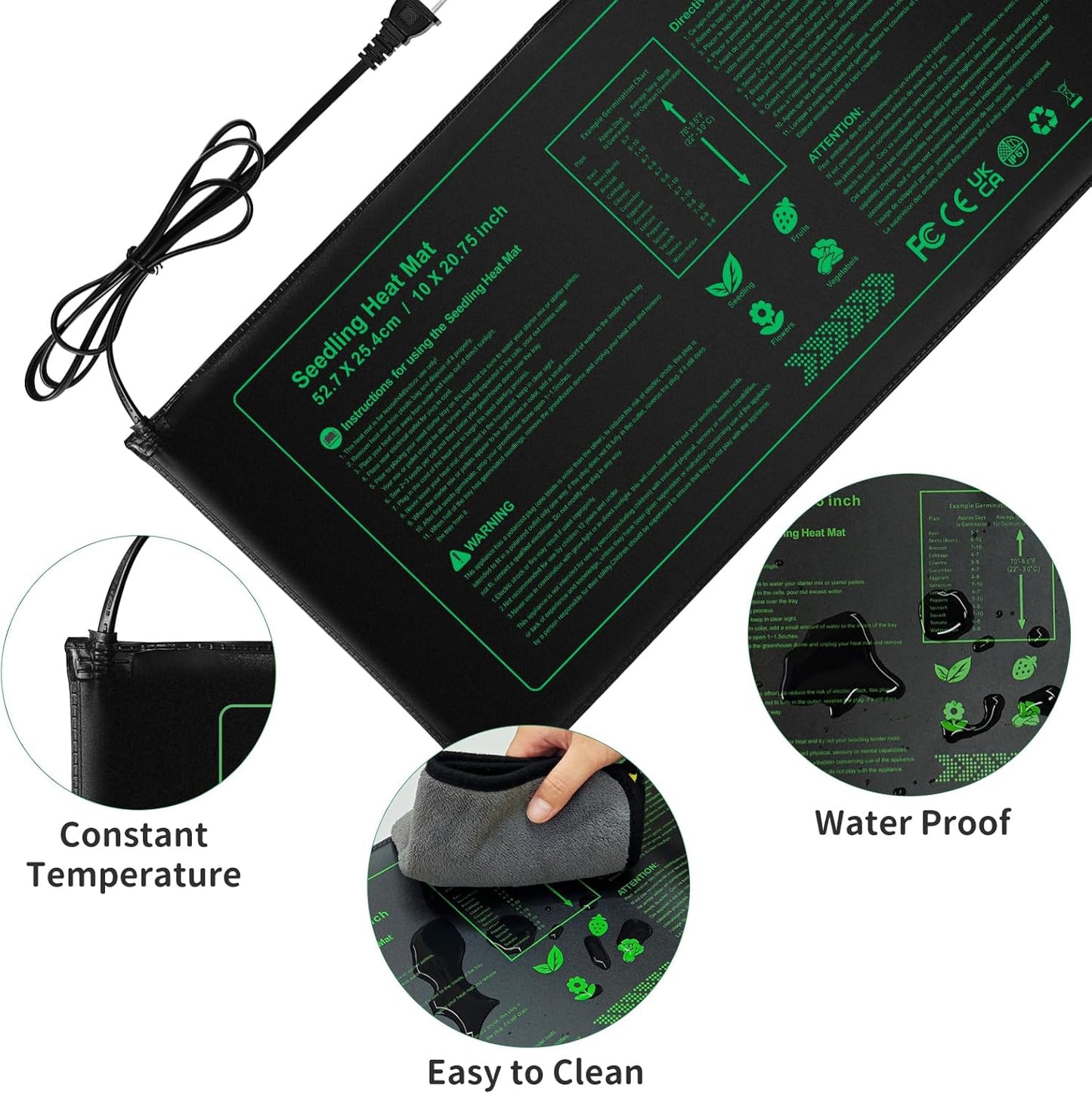 Seedling Heat Mat Durable Waterproof Plant Heating Pad 10"x 20.75" for Germination, Indoor Gardening, Greenhouse