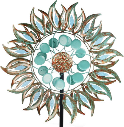 DREAMSOUL 24" Dia Large Wind Spinners Outdoor with 5 Prongs Stake, Metal Kinetic Wind Spinners for Yard and Garden