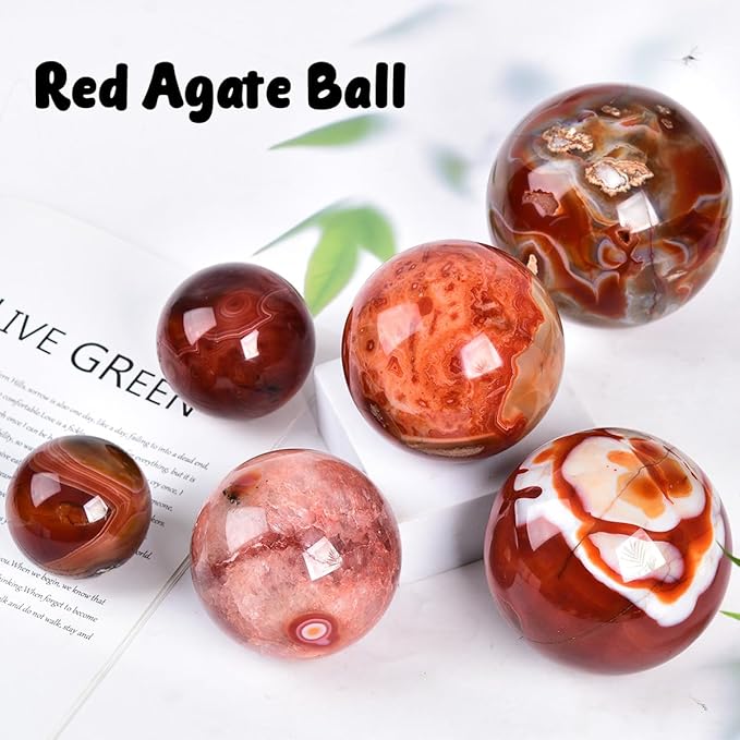 JIC Gem Red Agate Large Crystal Ball 3.5-4 inch(90-100mm) Round Healing Crystals Decorative Sphere with Wooden Stand Meditation Witchcraft Home Decor