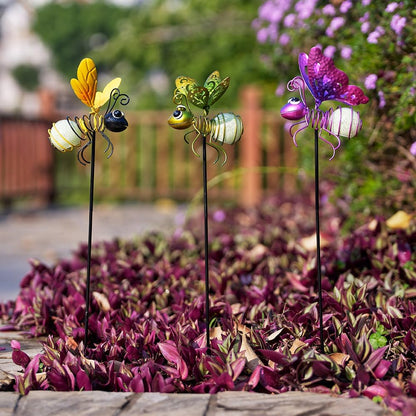 Garden Decor for Outside,3 Pcs Insect Garden Decorative Stakes,Glow in The Dark Bee Metal Yard Art,Waterproof Outdoor Spring Lawn Patio Pathway Decoration for Mom,Women,Grandma