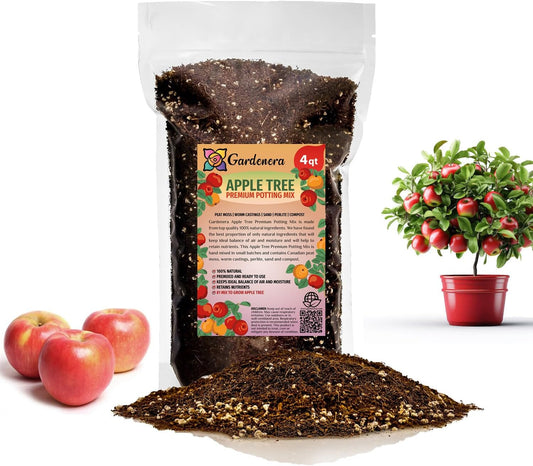 Gardenera Premium Apple Potting Soil Mix - Optimal Nutrient-Rich Blend for Thriving and Juicy Apples - 4 Quart