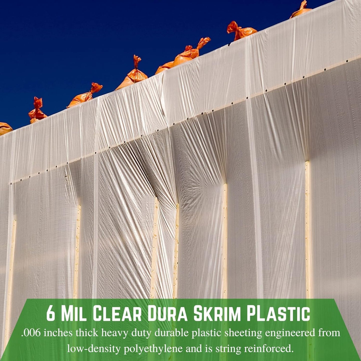 Farm Plastic Supply - Dura Skrim String Reinforced Clear Plastic Sheeting - 6 Mil - (40' x 100') - Reinforced Poly Film Tear Resistant, Weatherproof, Vapor Barrier Polyethylene Roll for Construction
