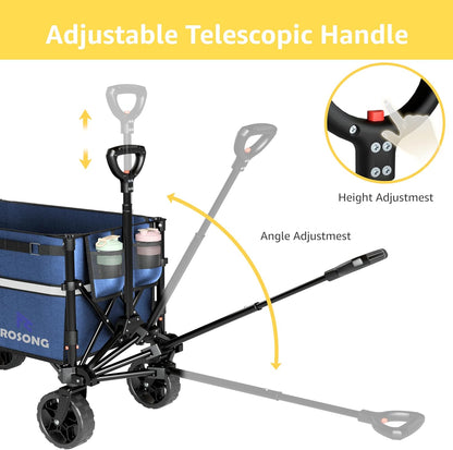 Collapsible Wagon Cart with Wheels Foldable - Folding Utility Heavy Duty Wagons Carts for Grocery Sports Garden Shopping Camping Wheelbarrows (Navy Blue, 120L)