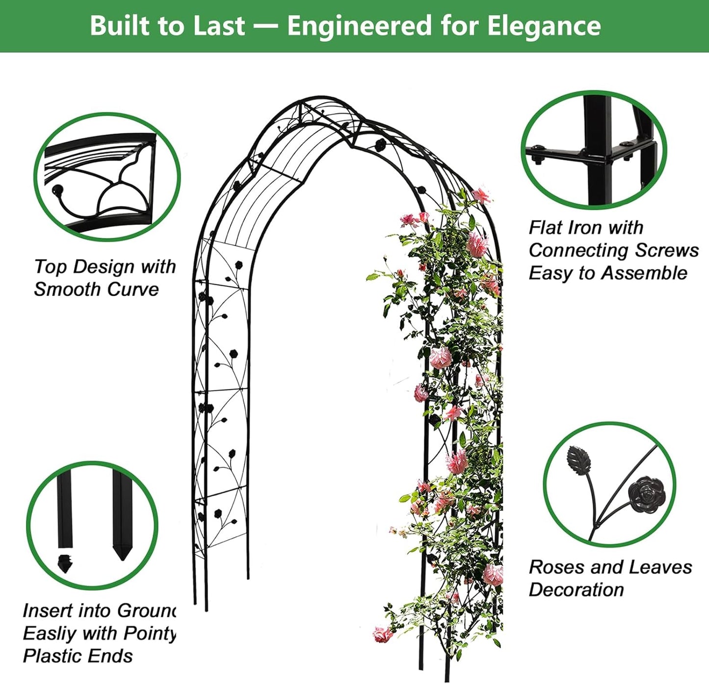 Metal Garden Arch 98.4" H Garden Arbor Trellis Climbing Plants Support Rose Arch Outdoor Lawn Wedding Party Events Archway Black