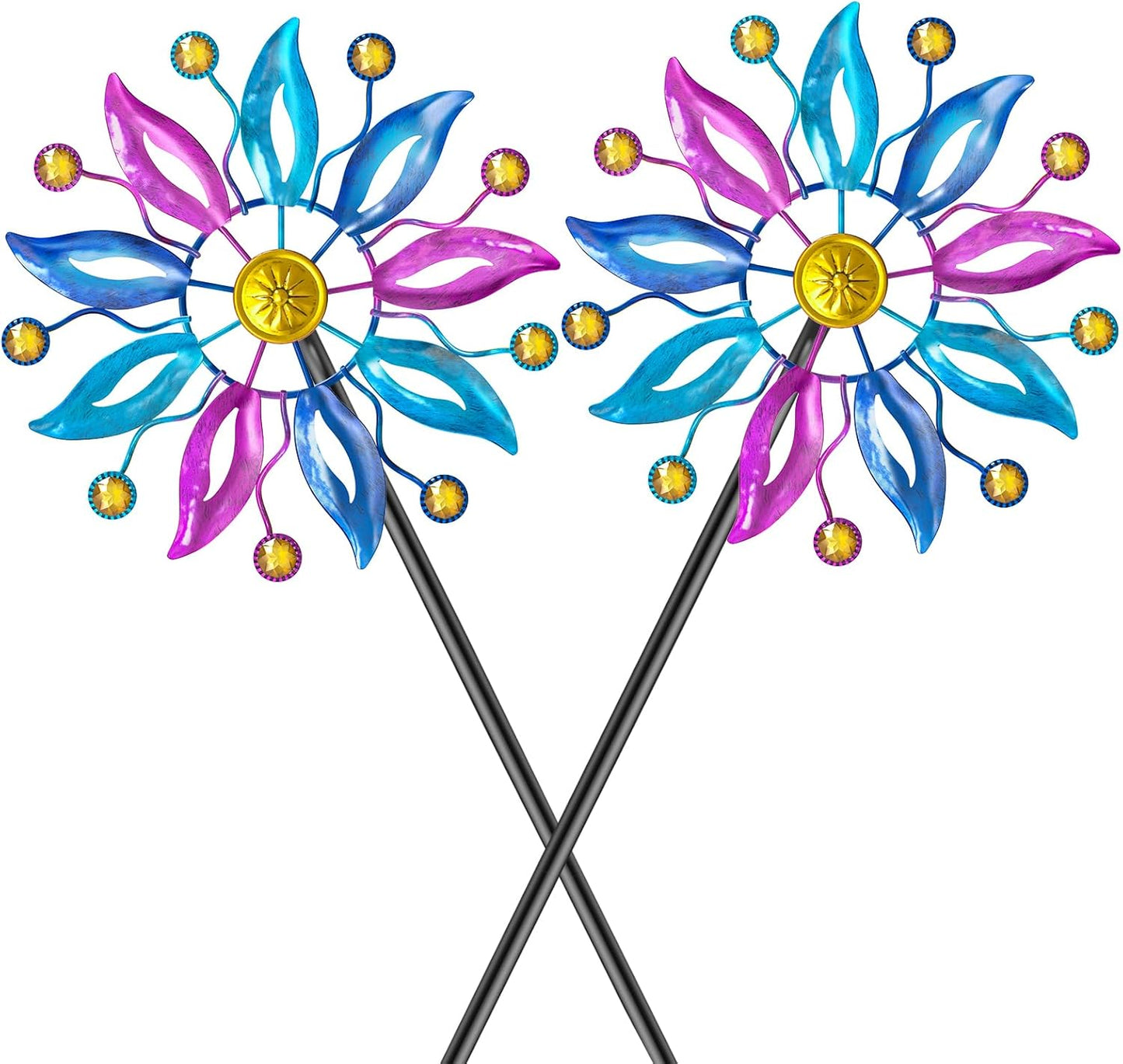 2PCS Metal Wind Spinner Outdoor, Windmill Garden Decorations, Kinetic Wind Spinners Colorful Wind Sculpture Yard Art for Garden Patio Lawn Decor (2PC Single Turn B)