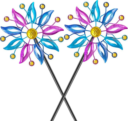 2PCS Metal Wind Spinner Outdoor, Windmill Garden Decorations, Kinetic Wind Spinners Colorful Wind Sculpture Yard Art for Garden Patio Lawn Decor (2PC Single Turn B)