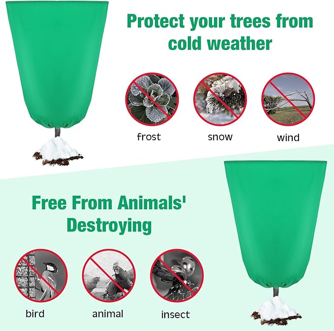 4 Pcs Plant Covers Freeze Protection 35.4" x 59" Winter Frost Blankets for Outdoor Plants with Zipper Drawstring Frost Cloth Freeze Covers Warm Shrub Jacket for Fruit Tree Potted(Green)