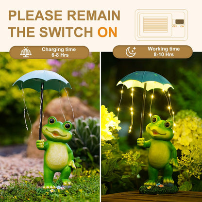 Solar Frog Garden Statue for Outside - Outdoor Decor Funny Hold Umbrella Lights for Lawn Yard Balcony Home : Best Garden Gifts for Mom