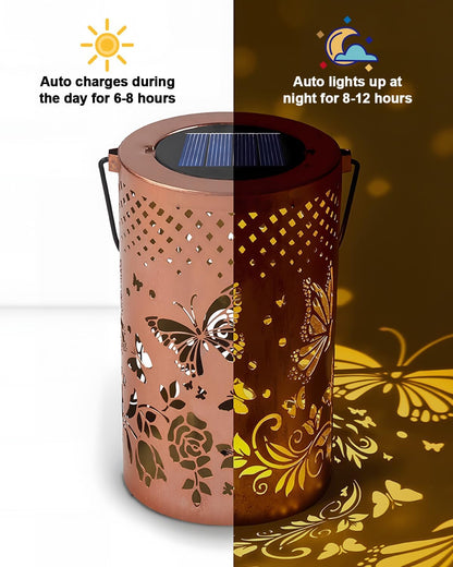 Solar Lanterns Outdoor, Waterproof Butterfly Garden Decor Birthday Gifts for Women Mom Grandma, Metal Hanging Solar Lights Decoration Outside LED Lanterns for Patio Yard Lawn Backyard Front Porch