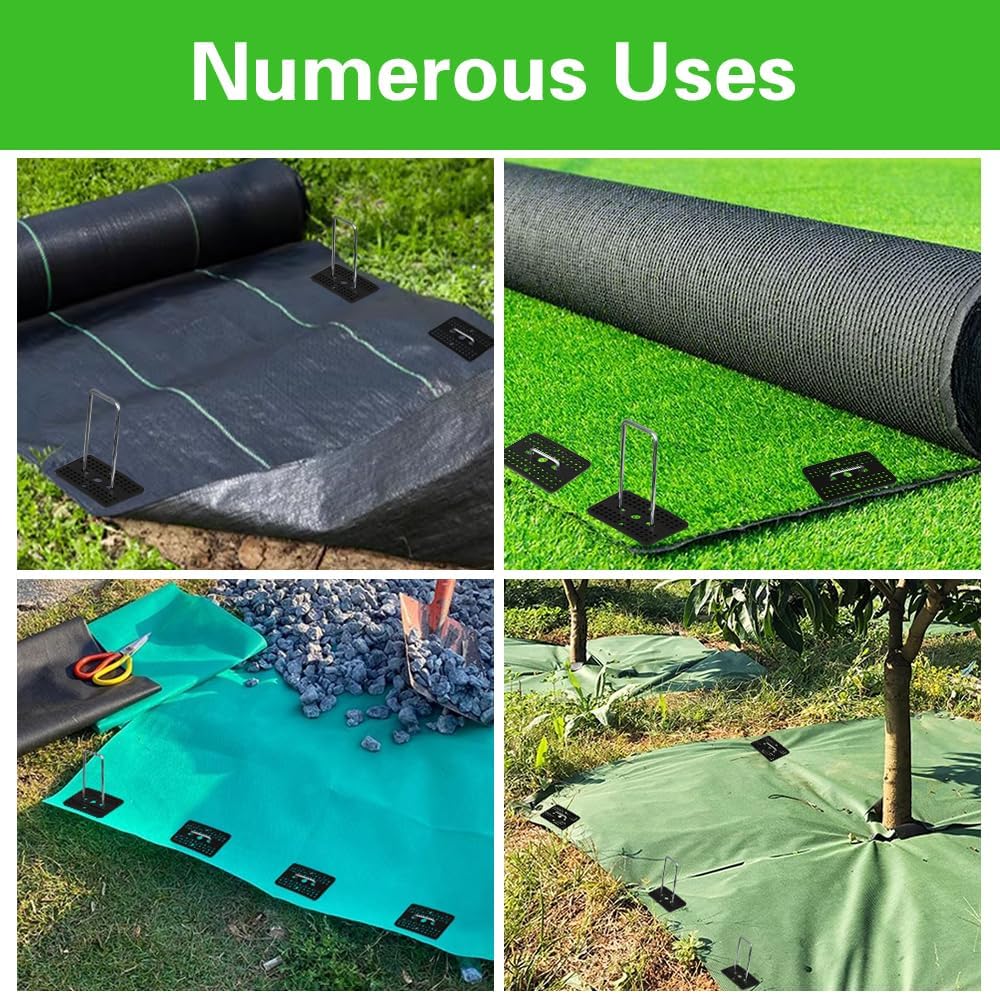 Bakulyor 50 Pcs Landscape Staples + 50 Pcs Gasket, 6 Inch Garden Stakes Staples 11 Gauge U Shaped Galvanized Lawn Landscape Pins, Heavy Duty Yard Ground Pin for Weed Barrier Sod Fabric Decorations