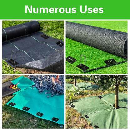 Bakulyor 100 Pcs Landscape Staples + 100 Pcs Gasket, 6 Inch Garden Stakes Staples 11 Gauge U Shaped Galvanized Lawn Landscape Pins, Heavy Duty Yard Ground Pin for Weed Barrier Sod Fabric Decorations