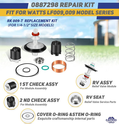 0887298 Total Repair Kit Replacement for watts LF009/009 series Reduced Pressure Zone (Fit 1/4-1/2 Inch Models)