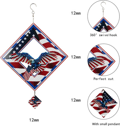 Wind Spinner for Outdoor,12 inch Hanging Wind Sculpture,3D Stainless Steel Flag Eagle Design Wind Spinners Art Ornaments for Garden Yard Balcony Decor (Flag Eagle Wind Spinner)