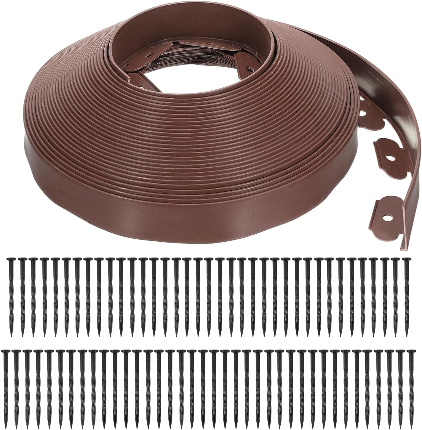 uxcell Landscape Edging, 1Pcs 80FT x 2" - No Dig Garden Edging Kit with 75 Stakes, Landscape Edging Border for Garden Lawn Flower Bed Yard Grass (Brown)