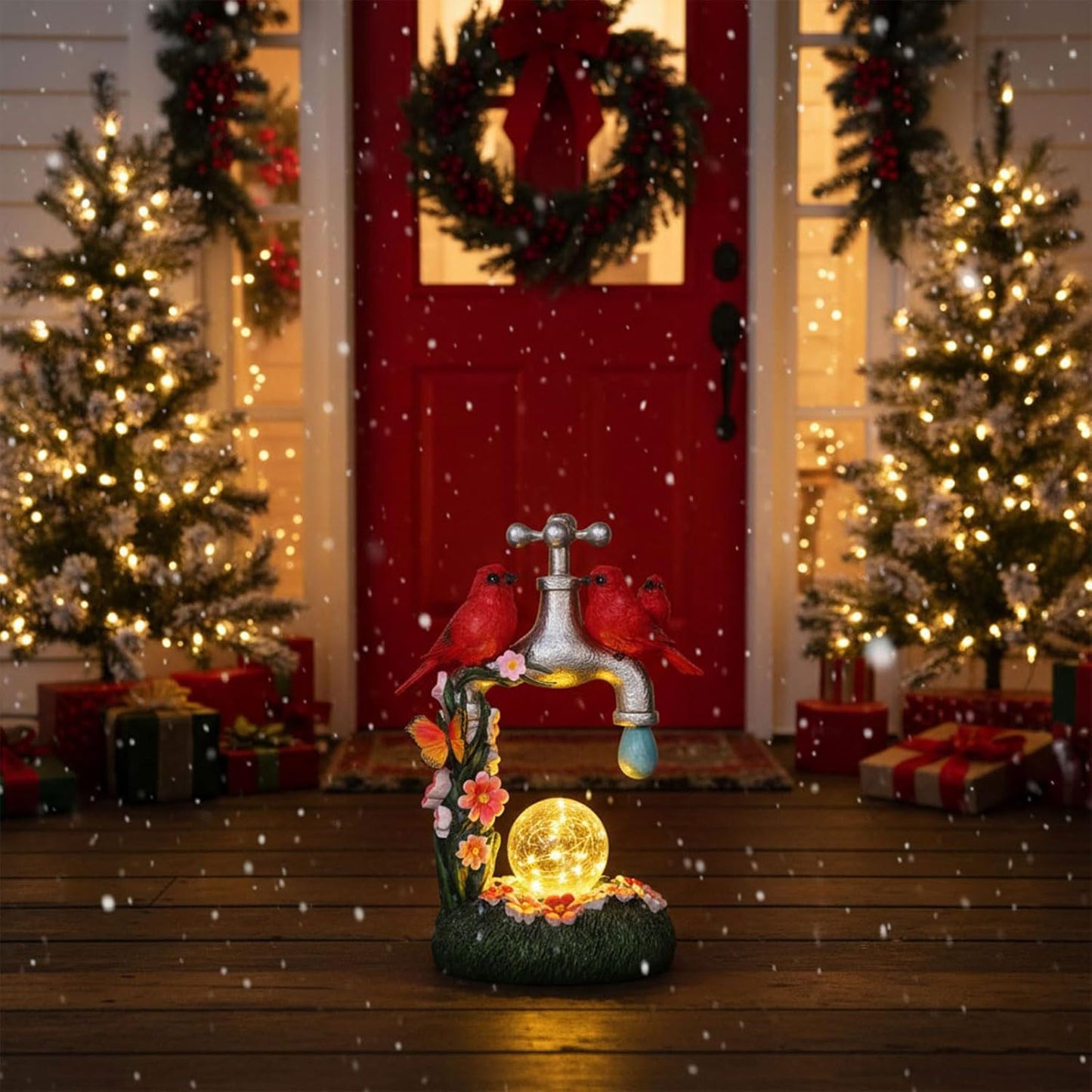 Red Cardinal Bird Statue with LED Ball Light 8.6"Resin Caidinal Figurine Outdoor Waterproof Solar Statues for Yard and Garden Unique Housewarming Birthday Outdoor Gifts for Women Mom Wife Girlfriend