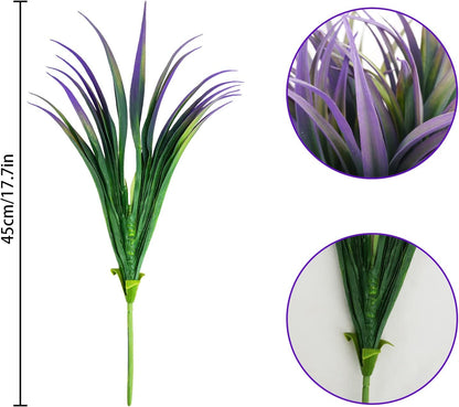 16Pcs Artificial Grass Fake Plants 17.3in Outdoor Plants UV Resistant Faux Greenery Stems Fake Grass for Home Window Garden Office Patio Pathway Front Porch Halloween Décor Green & Purple