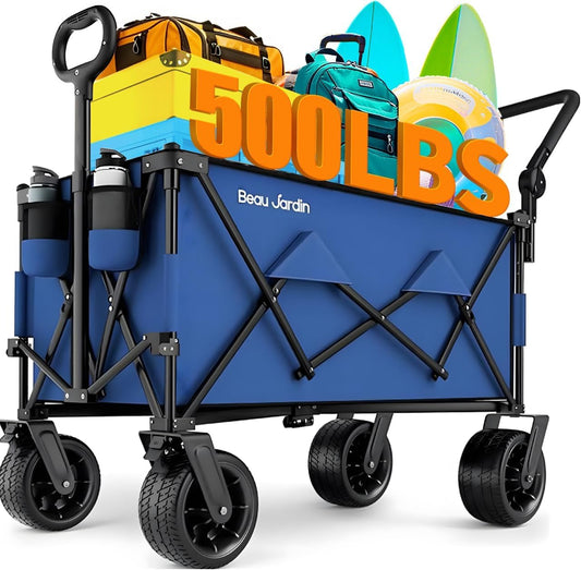 BEAU JARDIN Folding Push & Pull Beach Wagon 500 lbs Collapsible Foldable Wagons with Push Handle