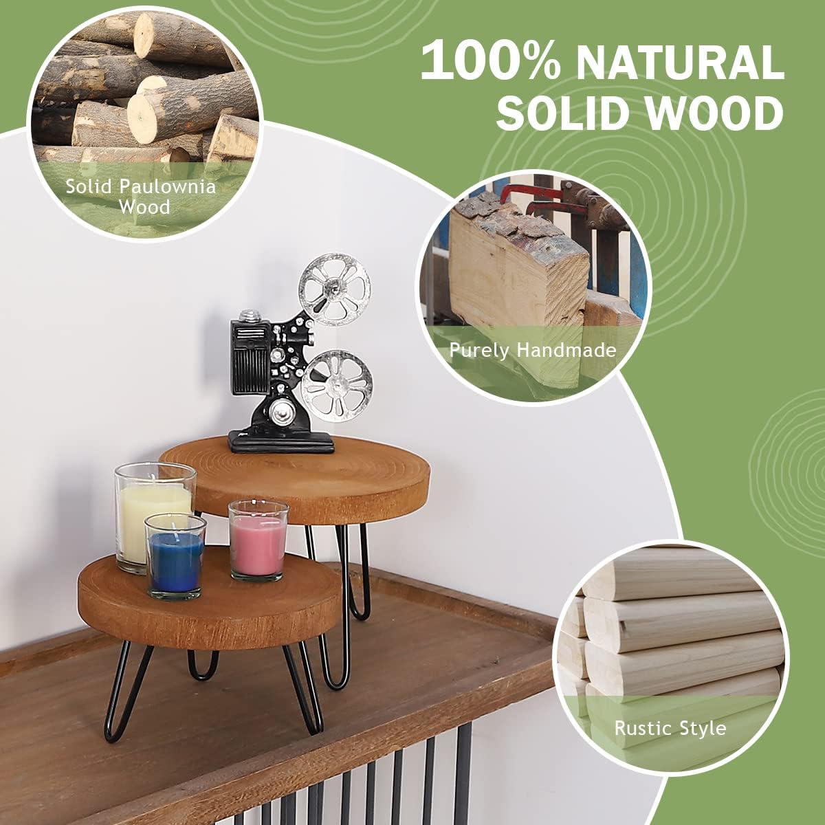 Athaliah Wood Plant Stand, Mini Mid Riser Stand Decor 2 Pack Wooden Plant Stool Indoor (Brown)