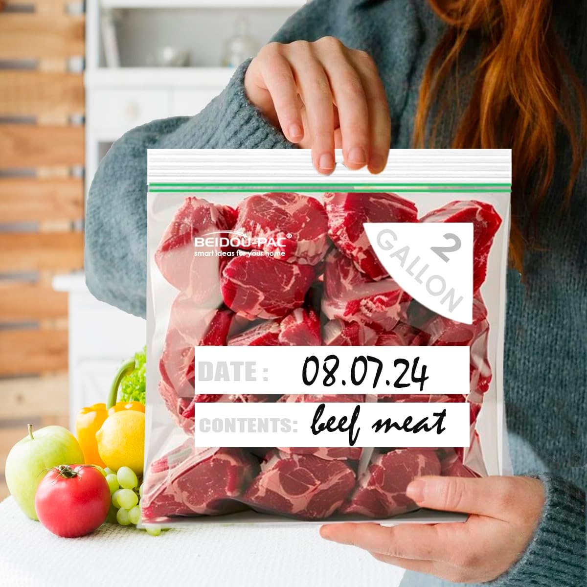 2 Gallon Large Food Storage Freezer Bags, 250 Count | Double Zipper |13" * 15", Freshness Easy Open Reclosable Clear Plastic Bags