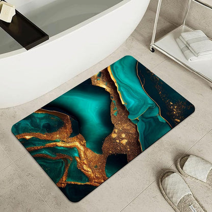 Bath Mat-Bathroom Rug，Cyan and Gold Marble-Absorbent Non Slip Quick Dry Stain Resistant Easy to Clean Care Shower Rug for Bathtub Shower Room 16×24Inch (40 * 60cm)