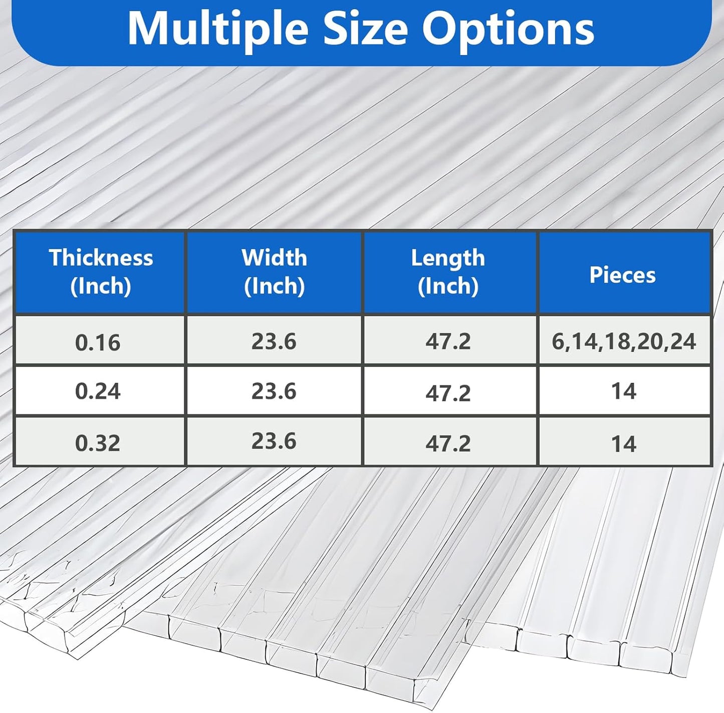 DGSL 14 Pcs Polycarbonate Greenhouse Panels, 4' x 2' x 0.16'' Twin-Wall Panels, Polycarbonate Sheet for All Weather Outdoor Garden and Greenhouse Covering