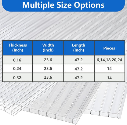DGSL 6 Pcs Polycarbonate Greenhouse Panels, 4' x 2' x 0.16'' Twin-Wall Panels, Polycarbonate Sheet for All Weather Outdoor Garden and Greenhouse Covering