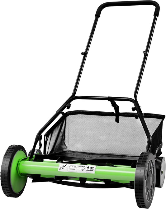 20 Inch 5-Blade Push Reel Lawn Mower, Cordless Manual Lawn Mower with Grass Catcher, Adjustable