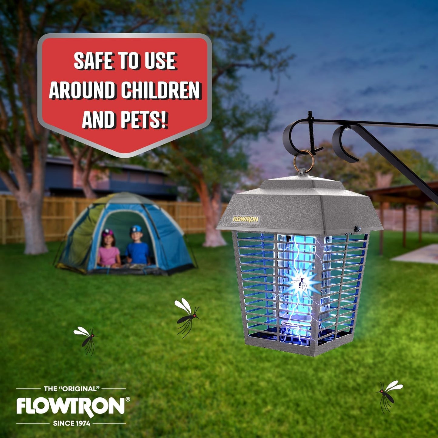 Flowtron Electric Bug Zapper 1/2 Acre Outdoor Insect Control with Dual Lure Method, 15W UV Light & Octenol Attractant for Fly & Mosquito, 5600V Kill Grid, Made in USA, UL Certified - Grey Color