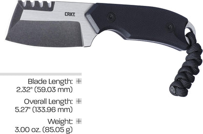 CRKT Razel Compact Fixed Blade Knife: Everyday Carry Plain Edge, D2 Blade Steel with Veff Flat Top Serrations, G10 Handle w/Pocket Carry Sheath 4036,Black