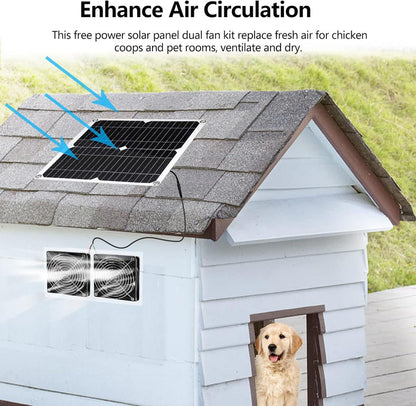 25W Solar Powered Fan for Chicken Coop, Plug Play, Solar Exhaust Fan for Shed, Greenhouse, Dog House, Kennel, Attic, Barn, Waterproof Ventilation with Strong Airflow, Easy Connector