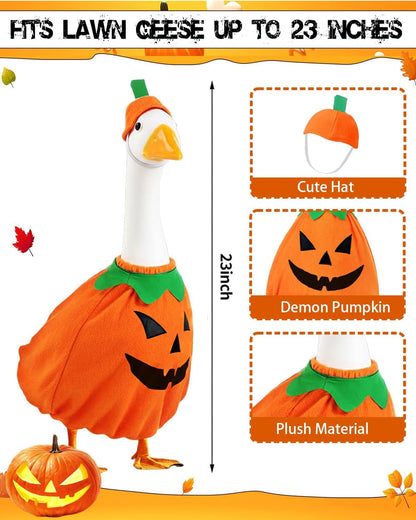 Helloween Porch Goose Outfits, 2 Pcs/Set Pumpkin Lawn Cement Goose Clothes, 23" Patio Yard Garden Geese Costume Decoration
