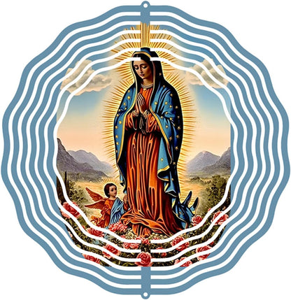Virgin Mary Prayer Wind Spinner, Metal Wind Spinners Outdoor Indoor,Virgin Mary Hanging Garden Decor for Outside, Stainless Wind Spinners for Yard and Garden 10 inch 3D (25.76X25 CM)