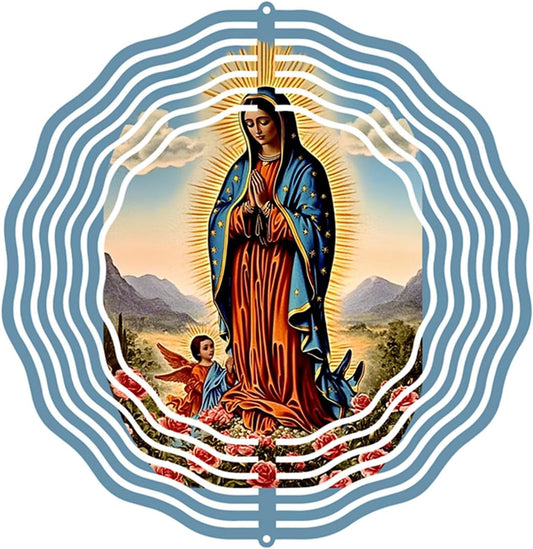 Virgin Mary Prayer Wind Spinner, Metal Wind Spinners Outdoor Indoor,Virgin Mary Hanging Garden Decor for Outside, Stainless Wind Spinners for Yard and Garden 10 inch 3D (25.76X25 CM)