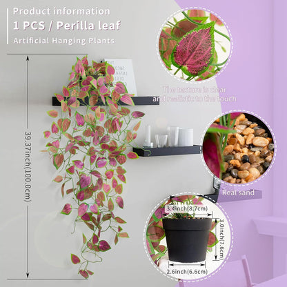 LOYWREE Artificial Purple Ivy Hanging Vine Plants - Small Potted Long Trailing Cascading Foliage, Gothic Home Decor for Indoor/Outdoor, Office, Garden & Shelf (Black Pot Included)