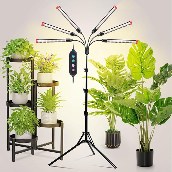 54 Watt Grow Lights for Indoor Plants with Stand, Standing Tall Plant Light with 4,8,12 Hr Timer, Full Spectrum Bonsai Tree Grow Light, 24"-64" Adjustable Tripod Stand Plant Growing Lamps