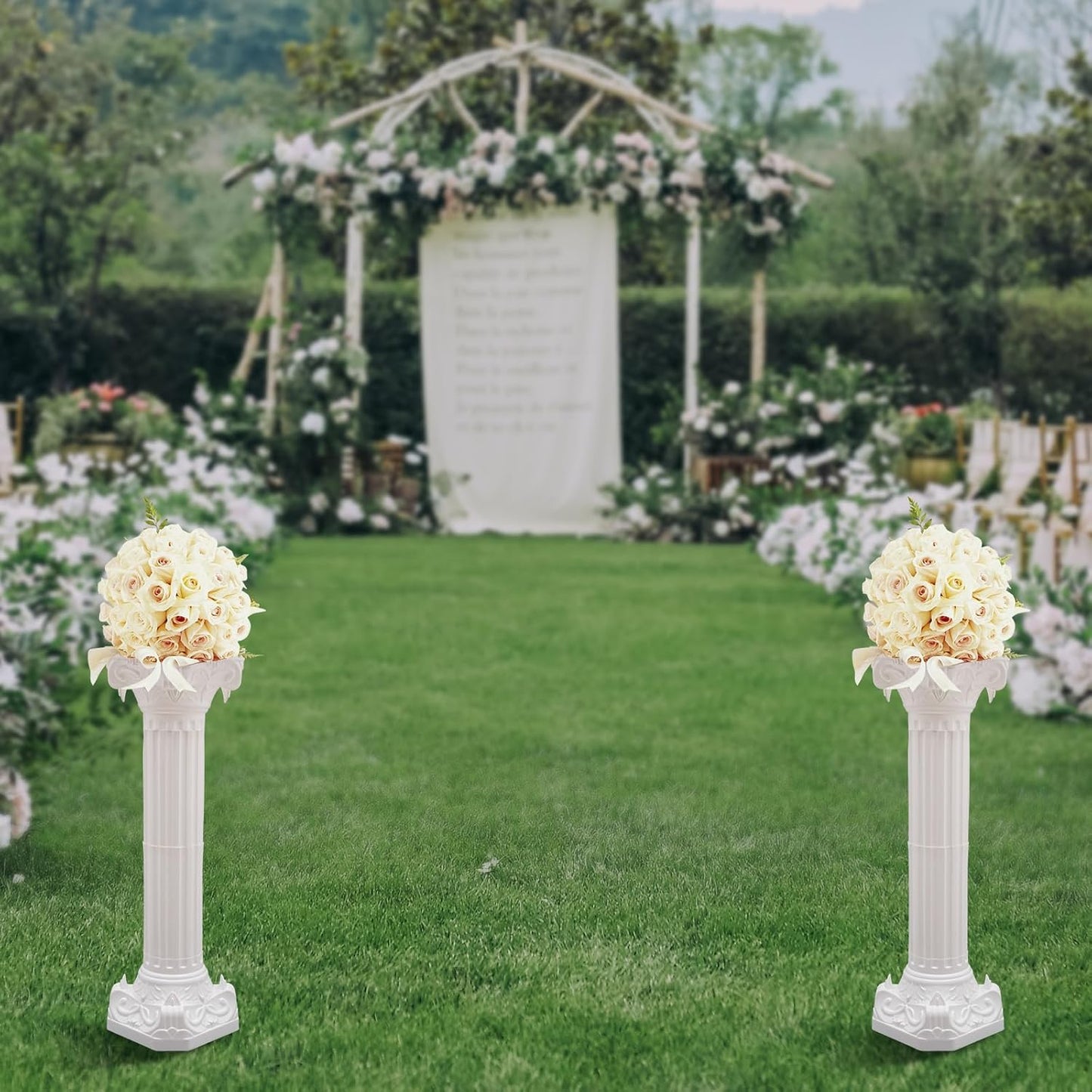 Roman Columns Wedding Column Stand Roman Pillar Plant Stand Plastic Greek Column Statue Pedestal Flower Pot Holder Decor, Wedding Event Party Elegant Decorative Column (White, 2Pcs, 10.63x34.65 Inch)