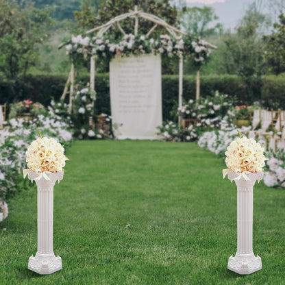 Roman Columns Wedding Column Stand Roman Pillar Plant Stand Plastic Greek Column Statue Pedestal Flower Pot Holder Decor, Wedding Event Party Elegant Decorative Column (White, 2Pcs, 10.63x34.65 Inch)