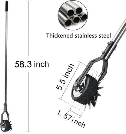 Wheel Rotary Edger Lawn Tool, Grass Edge Trimmer, Sidewalk Manual Lawn Edger, Strong 3 Sections Stainless Steel Handle with Cushion Grip, 58.3-Inch